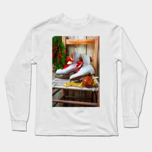 Old Ice Skates On Wooden Chair Long Sleeve T-Shirt